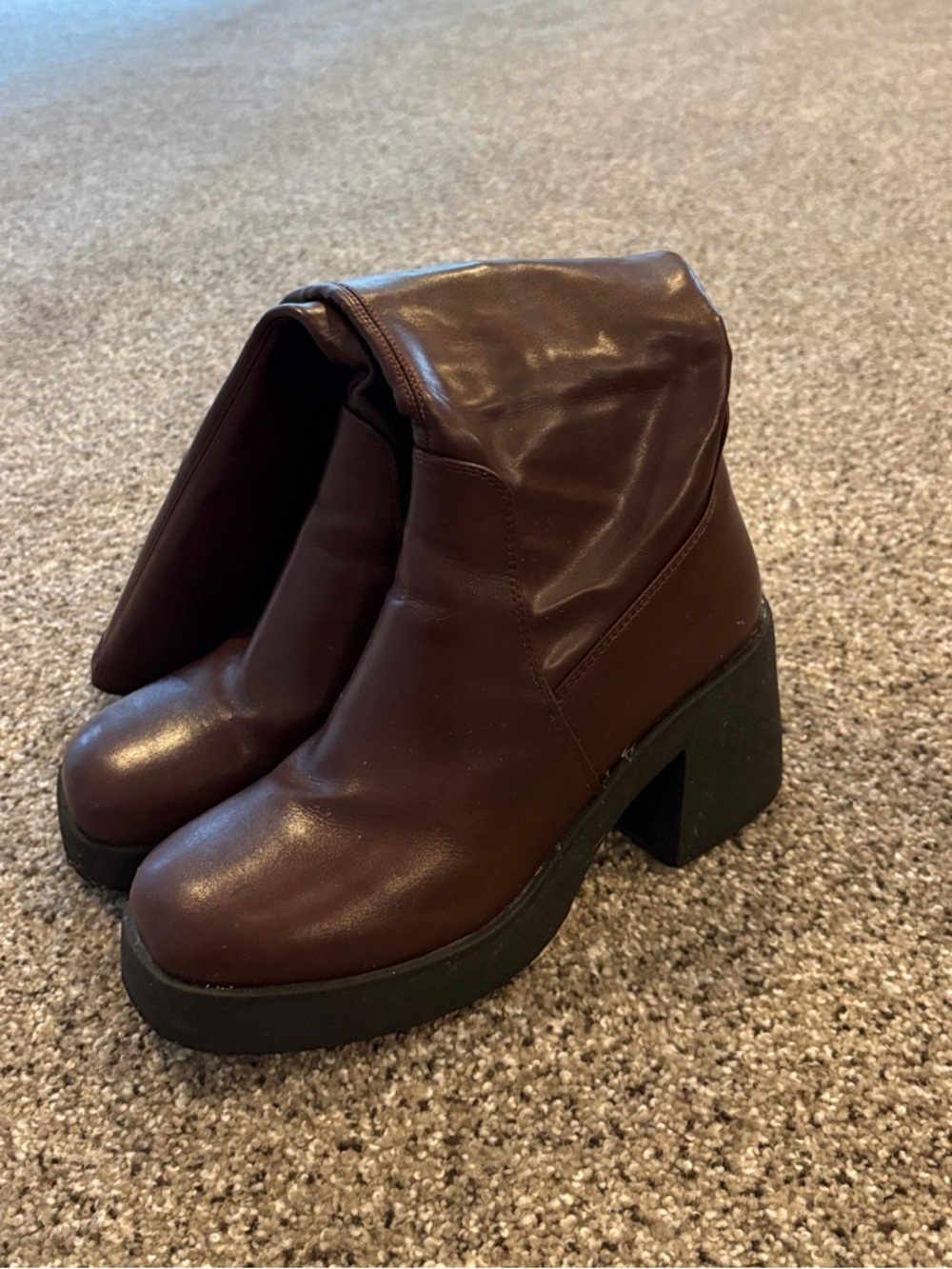 Women’s Burgundy Platform Boots with Block Heel
